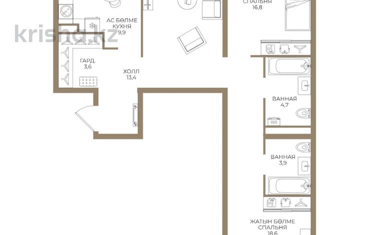3-комнатная квартира · 88.6 м² · 3/9 этаж, Ботакоз 5 за ~ 46.1 млн ₸ в Алматы, Алатауский р-н — фото 2