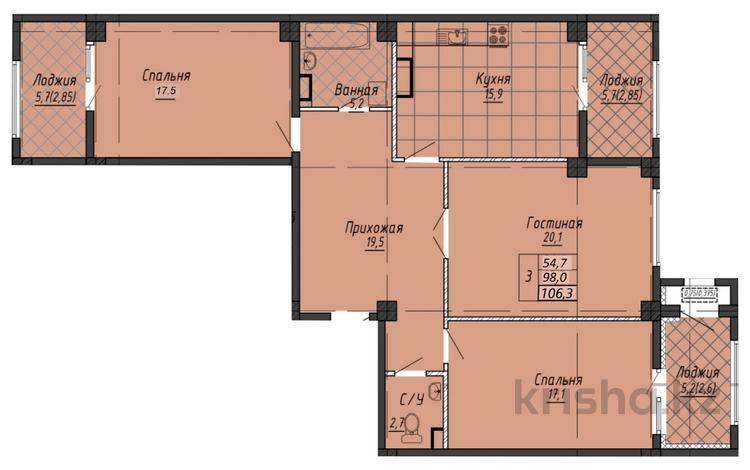 3-комнатная квартира · 106.3 м² · 12/13 этаж, Майлина за ~ 51 млн ₸ в Астане, Алматы р-н — фото 3