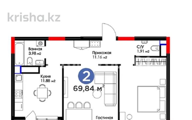 2-комнатная квартира · 69.84 м² · 5 этаж, Исатай Тайманова 1-1 — Жарбосынова за 53.5 млн ₸ в Атырау — фото 2