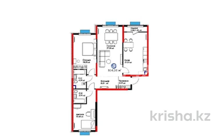 3-бөлмелі пәтер · 104.06 м² · 6/9 қабат, К. Толеметова 64/2 — Төлеметова и Қазиева, бағасы: ~ 56 млн ₸ в Шымкенте, Абайский р-н — фото 2