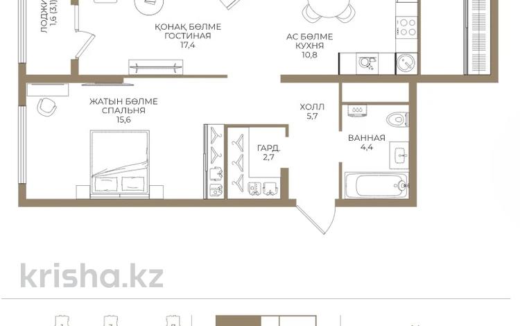 2-комнатная квартира · 64.5 м² · 2/9 этаж, Ботакоз 5 за ~ 33.1 млн ₸ в Алматы, Алатауский р-н — фото 2