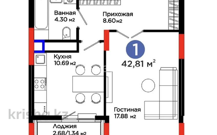 2-комнатная квартира · 43 м² · 6/9 этаж, Турар Рыскулов 18/1 за 37.5 млн ₸ в Астане, Есильский р-н — фото 2