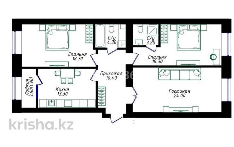 3-комнатная квартира · 94.1 м² · 8/9 этаж, Жубан Молдагалиев 6г за 46 млн ₸ в Астане, Нура р-н — фото 2