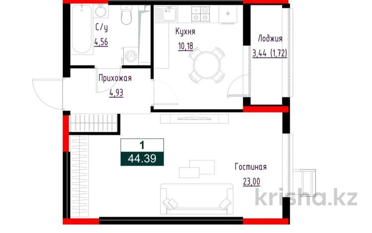 1-бөлмелі пәтер · 45 м², Е-882 13в, бағасы: 23.7 млн ₸ в Астане, Сарыарка р-н — фото 2