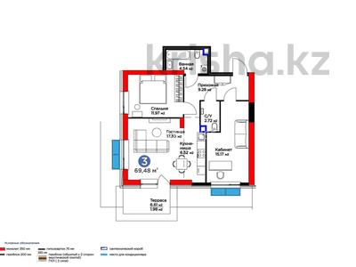 3-бөлмелі пәтер · 69.48 м² · 1/12 қабат, мкр Гажайып 5/2 блок 3 — Бауыржана Момышулы - Монке би, бағасы: 50.5 млн ₸ в Алматы, Алатауский р-н