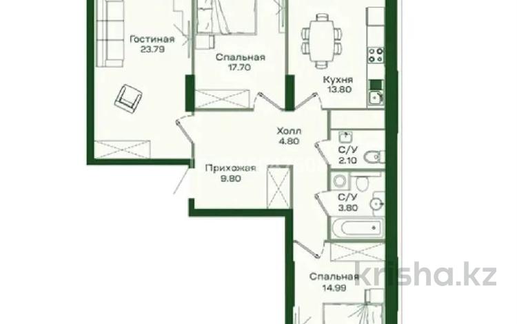 3-бөлмелі пәтер · 91.5 м² · 3/9 қабат, Улы Дала 36, бағасы: 57 млн ₸ в Астане, Нура р-н — фото 2
