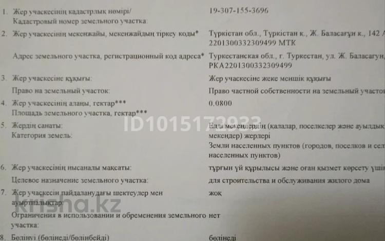 Жер телімі · 8 сотық, Баласағун 142А — Батыс европа тас жолы бойы, Кентау бұрылысы көпірге жақын. Гелиос запр, бағасы: 13.8 млн ₸ в Туркестане — фото 2