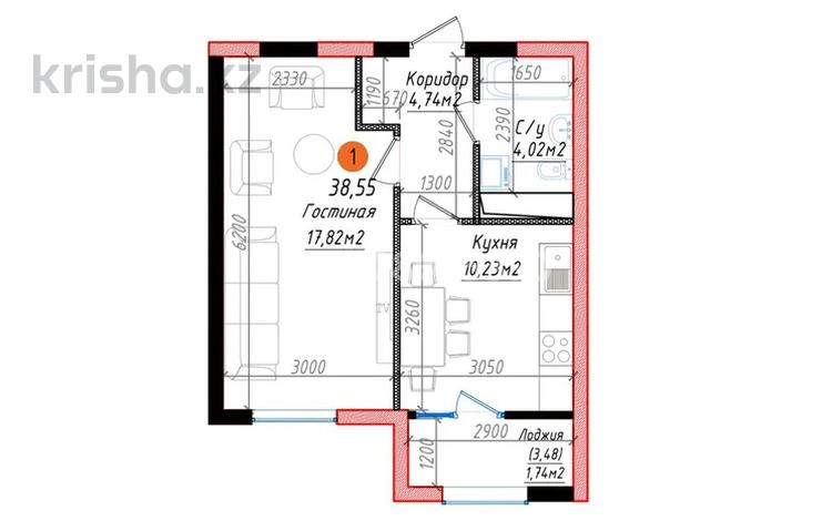 1-комнатная квартира · 38.55 м² · 6/10 этаж, Ж.Балапанова за 23.5 млн 〒 в Талдыкоргане, мкр Болашак — фото 2