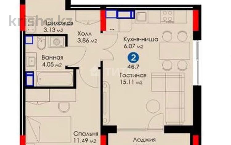 2-комнатная квартира, 47 м², 9/12 этаж, Толе Би 48стр за 25.5 млн 〒 в Астане, Есильский р-н — фото 2