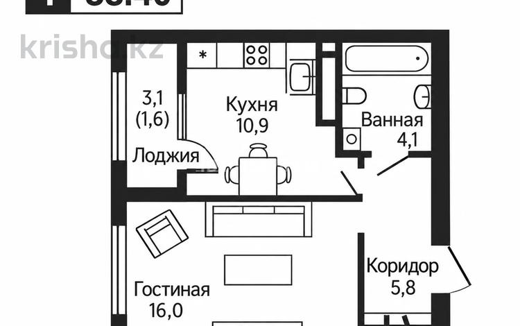 1-бөлмелі пәтер · 38.4 м² · 2/12 қабат, Ауэзова 3г/2 — гоголя ауезова, бағасы: 37.5 млн ₸ в Алматы, Алмалинский р-н — фото 2