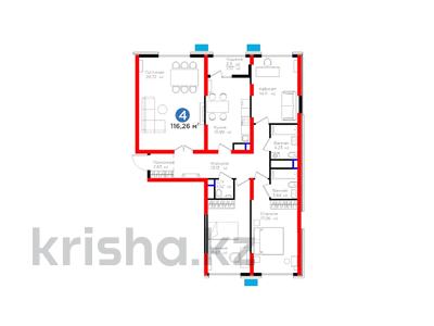 4-комнатная квартира · 118.98 м² · 3/14 этаж, Байтерекова за ~ 55.8 млн 〒 в Шымкенте, Каратауский р-н