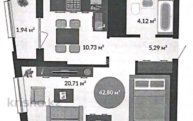 1-комнатная квартира, 42.7 м², 20/21 этаж, Ракымжан Кошкарбаев 36 — Кошкарбаева и Нурмагамедова