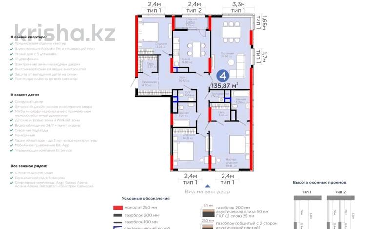 4-комнатная квартира · 136 м² · 11/21 этаж, Бухар жырау 20 за 125 млн ₸ в Астане, Нура р-н — фото 2
