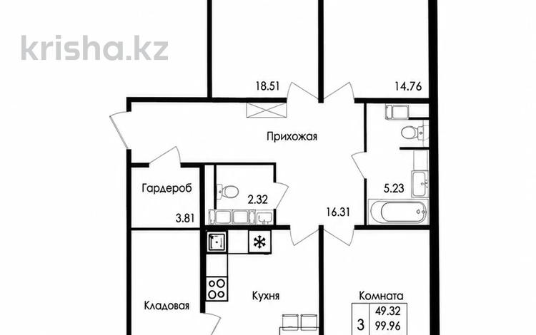 3-комнатная квартира · 103 м² · 8/9 этаж, Е117 45 — Паркинг и кладовка в цене за 45 млн ₸ в Астане, Есильский р-н — фото 7
