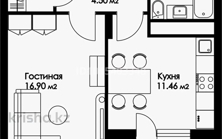 1-бөлмелі пәтер · 41.45 м² · 9/9 қабат, Нажимеденова, бағасы: 17 млн ₸ в Астане, Алматы р-н — фото 2