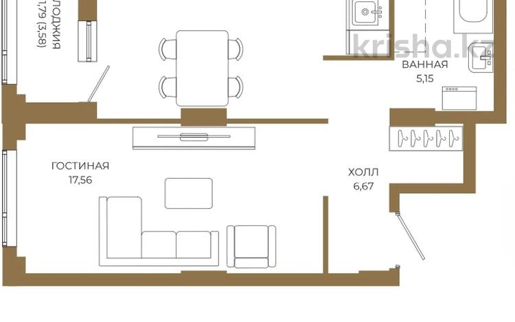 1-бөлмелі пәтер · 49.4 м² · 15/18 қабат, Достык 8/2 — БЕЗ КОМИССИИ!, бағасы: ~ 39 млн ₸ в Астане — фото 2