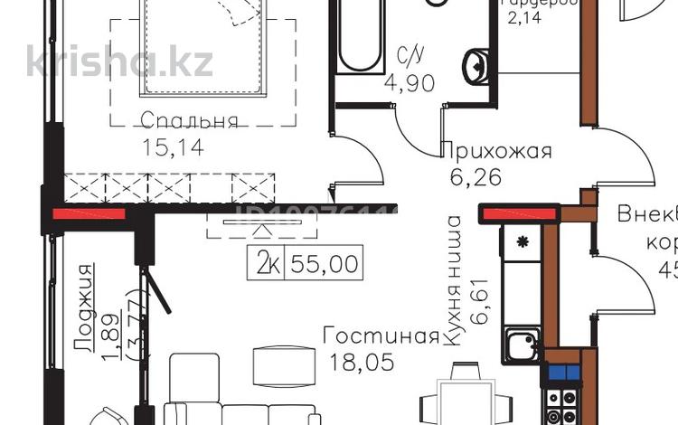 2-комнатная квартира · 54 м² · 2/9 этаж, Мангилик Ел 63/1 — Мангилик ел/Хусейн бен талал за 36 млн ₸ в Астане, Есильский р-н — фото 11