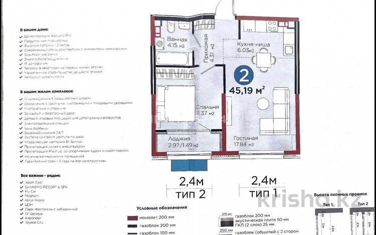 1-комнатная квартира · 45.19 м² · 3 этаж, мкр Кайрат 138 за 45 млн ₸ в Алматы, Турксибский р-н — фото 2
