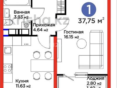 1-бөлмелі пәтер · 37.75 м² · 9/12 қабат, Квартал 189 1, бағасы: 17.5 млн ₸ в Шымкенте, Каратауский р-н