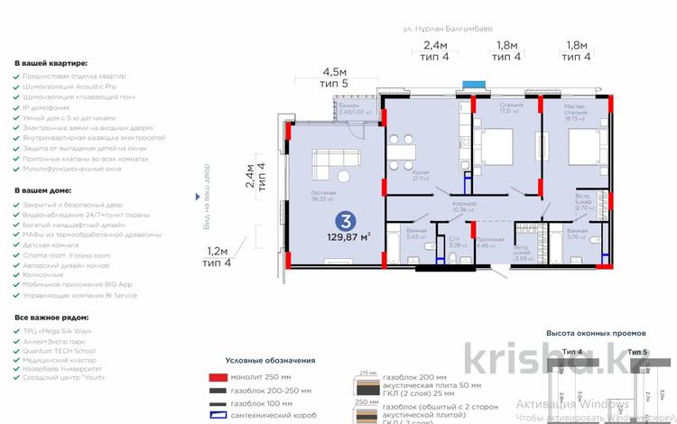 3-бөлмелі пәтер · 129 м² · 7/9 қабат, Мангилик Ел 57, бағасы: 138 млн ₸ в Астане, Есильский р-н — фото 3