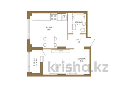 1-комнатная квартира · 47.08 м² · 2 этаж, Достык 8/2 — Без комиссии|Рассрочка и ипотека за ~ 35.1 млн ₸ в Астане