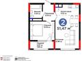 2-комнатная квартира · 51.47 м² · 6/21 этаж, Бухар жырау 20 за 44.2 млн ₸ в Астане, Нура р-н — фото 2