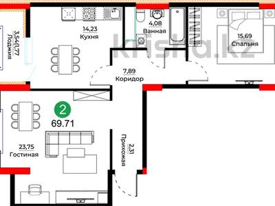 2-комнатная квартира · 70.6 м² · 6/12 этаж, Е-429 26 — СРОЧНО! БЕЗ КОМИССИИ! за 40 млн ₸ в Астане, Нура р-н