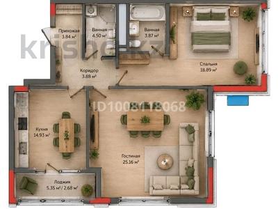 2-комнатная квартира · 77.8 м² · 15/15 этаж, Турар Рыскулов 3 за 93 млн ₸ в Астане, Есильский р-н