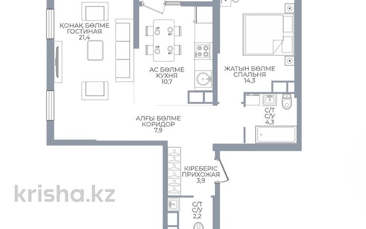 2-комнатная квартира · 66.3 м² · 7/16 этаж, Каныша Сатпаева 90/55Б — БЕЗ КОМИССИИ за ~ 58.9 млн ₸ в Алматы, Бостандыкский р-н — фото 2