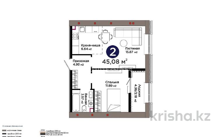2-бөлмелі пәтер · 45 м² · 8/12 қабат, Е 909 29, бағасы: 31.5 млн ₸ в Астане, Нура р-н — фото 2