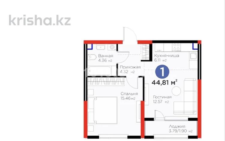 2-комнатная квартира · 44.86 м² · 2/12 этаж, мкр Тараз, Рыскулова 22В за 36 млн ₸ в Шымкенте, Аль-Фарабийский р-н — фото 2