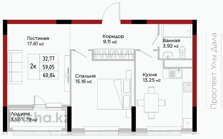 2-бөлмелі пәтер · 60.84 м² · 2/9 қабат, Е 908 22, бағасы: ~ 27.4 млн ₸ в Астане, Нура р-н — фото 15