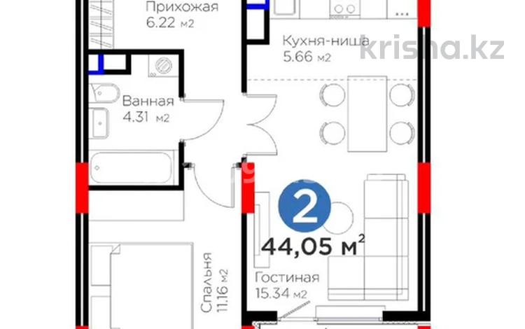 1-бөлмелі пәтер · 44.05 м² · 5/9 қабат, мкр Нурсая, Абулхайр-хана 51в, бағасы: 32 млн ₸ в Атырау — фото 9