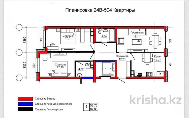 3-бөлмелі пәтер · 87.4 м² · 5/7 қабат, Райымбек батыра 169, бағасы: ~ 52.4 млн ₸ в  — фото 2