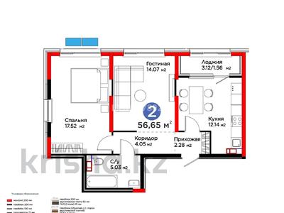 2-комнатная квартира · 56.97 м² · 4/6 этаж, Тараз — Рядом с Халык Арена за 46 млн ₸ в Алматы, Турксибский р-н