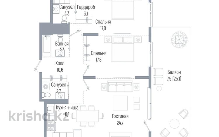 2-комнатная квартира · 99.5 м² · 2/3 этаж, Мирас 25 — КЛУБНЫЙ ДОМ за 134 млн 〒 в Алматы — фото 2