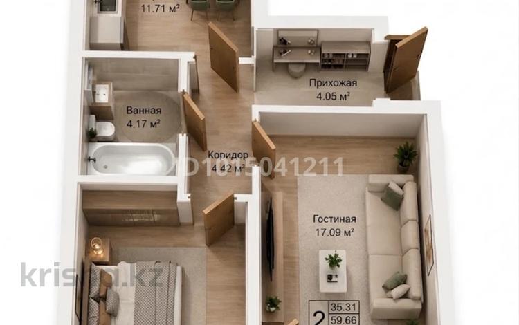 2-бөлмелі пәтер · 61.13 м² · 4/6 қабат, Алатауская трасса, бағасы: 34.8 млн ₸ в Туздыбастау (Калинино) — фото 2