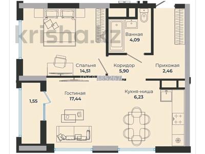 2-комнатная квартира, 52.18 м², 10/18 этаж, Сыганак 4 за 21.3 млн 〒 в Астане, Есильский р-н