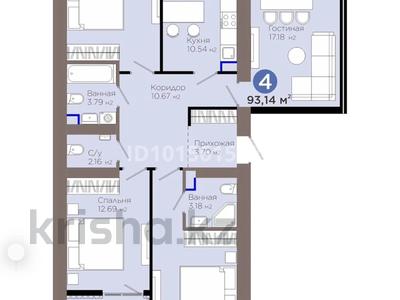 4-бөлмелі пәтер · 93.14 м² · 3 қабат, Е 909 29, бағасы: 63 млн ₸ в Астане, Нура р-н