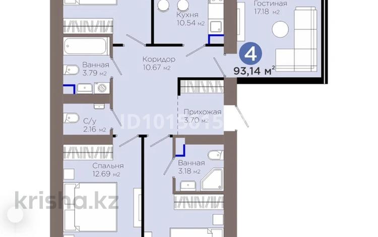 4-бөлмелі пәтер · 93.14 м² · 3 қабат, Е 909 29, бағасы: 63 млн ₸ в Астане, Нура р-н — фото 2