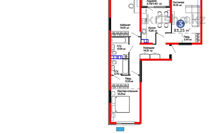 3-бөлмелі пәтер · 83.25 м² · 5/6 қабат, Тараз 8/1, бағасы: ~ 49.8 млн ₸ в Алматы, Турксибский р-н — фото 2