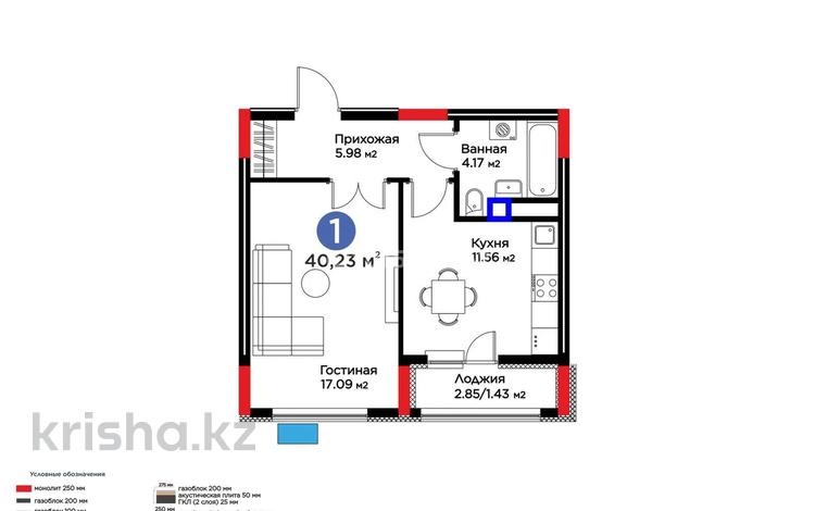 1-бөлмелі пәтер · 40.23 м² · 15/15 қабат, Сагадат Нурмагамбетов 17, бағасы: 28 млн ₸ в Астане, Сарайшык р-н — фото 3