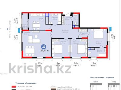4-бөлмелі пәтер · 122.71 м² · 6/16 қабат, Турар Рыскулова 1/1 — Самая низкая цена, бағасы: 117 млн ₸ в Астане, Есильский р-н