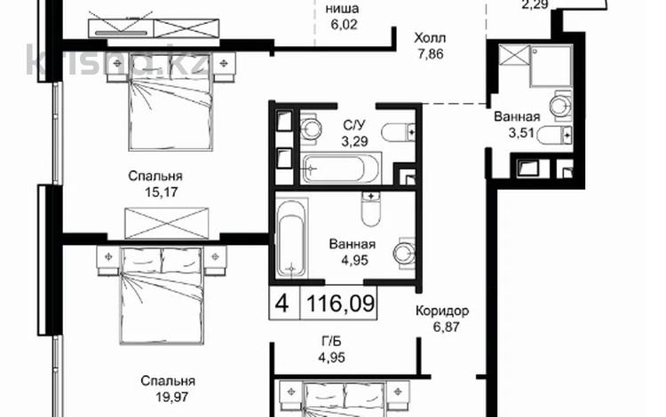 4-комнатная квартира, 116.09 м², 4/12 этаж, Улы Дала — Срок сдачи в декабре 2024года