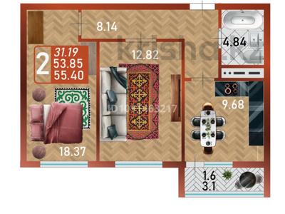 2-комнатная квартира · 55.4 м² · 6/14 этаж, Сафуан Шаймерденов 1 за 26 млн ₸ в Астане, Сарайшык р-н