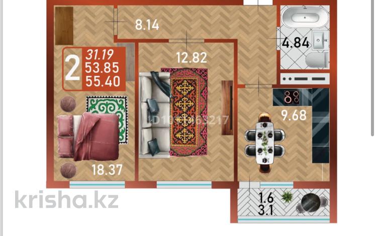 2-комнатная квартира · 55.4 м² · 6/14 этаж, Сафуан Шаймерденов 1 за 26 млн ₸ в Астане, Сарайшык р-н — фото 2
