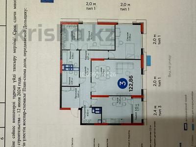 3-комнатная квартира · 122.86 м² · 6/21 этаж, мкр Шубар, сарайшык 6 за 95 млн 〒 в Астане, Есильский р-н