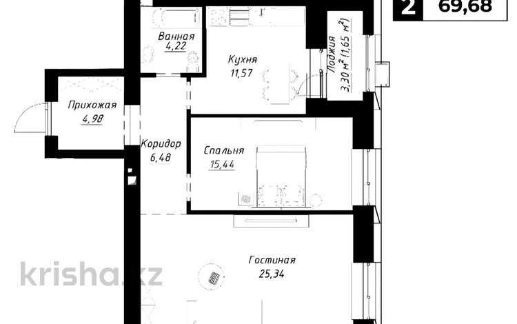 2-бөлмелі пәтер · 70 м² · 3/9 қабат, ул. Шамши Калдаякова 14, бағасы: 51 млн ₸ в Астане, Сарайшык р-н — фото 2