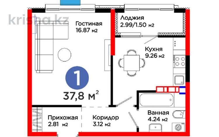 1-комнатная квартира · 38 м² · 6/6 этаж, Тараз за ~ 34.8 млн ₸ в Алматы, Турксибский р-н — фото 2
