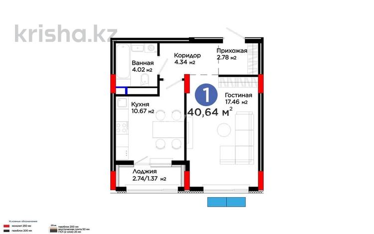 1-бөлмелі пәтер · 40.64 м² · 4/9 қабат, Е 900 8, бағасы: 36 млн ₸ в Астане, Нура р-н — фото 2
